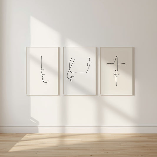 Elegant Line Faces Collection – 4 Minimalist Wall Art Prints (Digital Download, PDF)